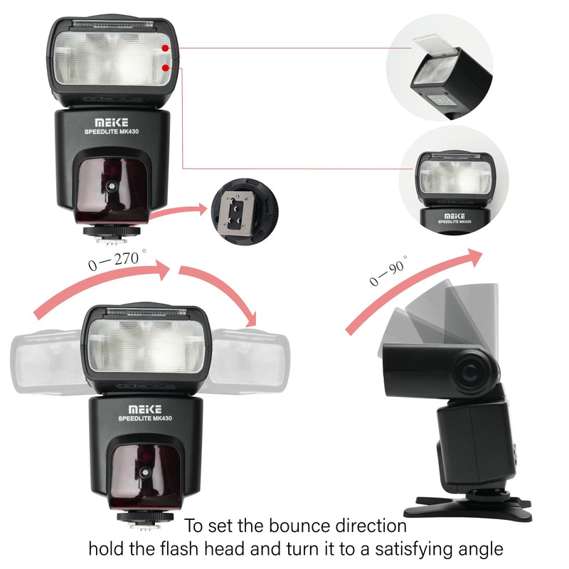 Meike 430N TTL Speedlite LCD Display Shoe Mount Flash Compatible with Nikon F System Digital SLR Cameras D3400 D3300 D3200 D5600 D850 D750 D7200 D5300 D5500 D500 D7100 D3100 etc MK-430N