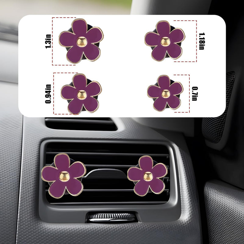 Car Accessories Set, 10PCS Vehicle Kit with Steering Wheel Cover Seatbelt Pad Cup Holder Mat Start Button Ring Sticker Flower Air Vent Clip, Universal Automotive Interior Ornament (Purple) Purple