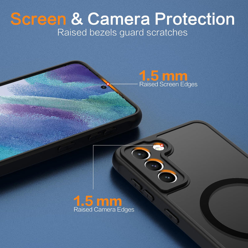 for Samsung Galaxy S21 Plus Case, [Compatible with Magsafe] [Screen Protector] Matte Translucent Slim Shockproof Case Military Grade Protection Phone Cover 6.7-inch, Black