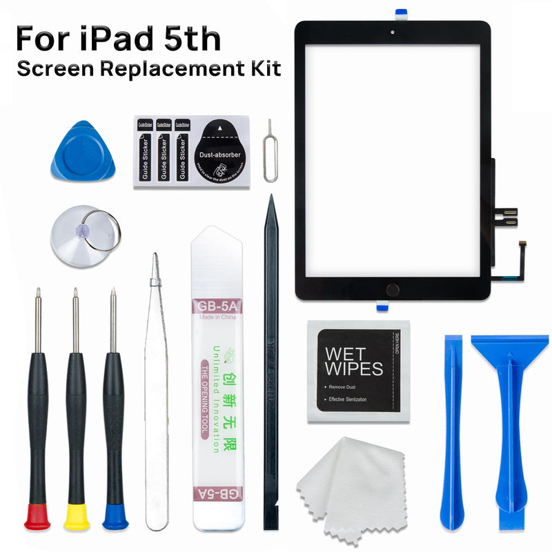 Screen Replacement for iPad 5 5th Generation 9.7", Touch Glass Compatible with iPad A1822 A1823 with Home Button and Tool Set
