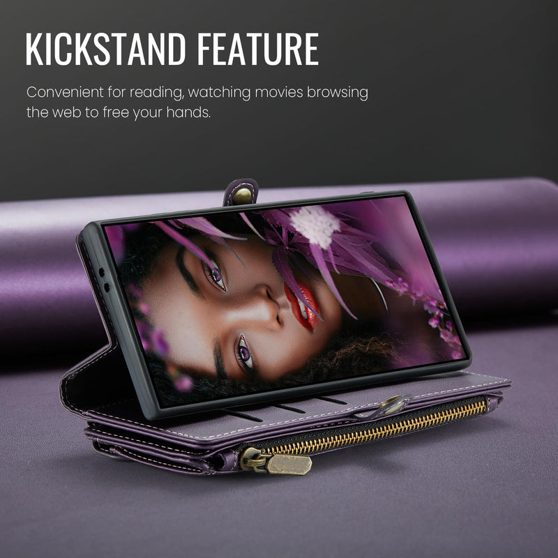 Defencase for Samsung Galaxy A57 5G Wallet Case with Card Holder, Purple | RFID Blocking, Zipper Pocket, Durable PU Leather, Wrist Strap, Fashion Snap Flip Phone Cases Cover with Stand for Women Men