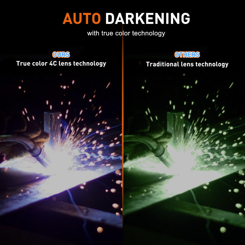 Auto Darkening Welding Helmet, Large Viewing Welding Hood with 4 Arc Sensor Wide Shade 4~5/9-9/13 for TIG MIG Arc Weld Grinding Welding Mask glossy black pro