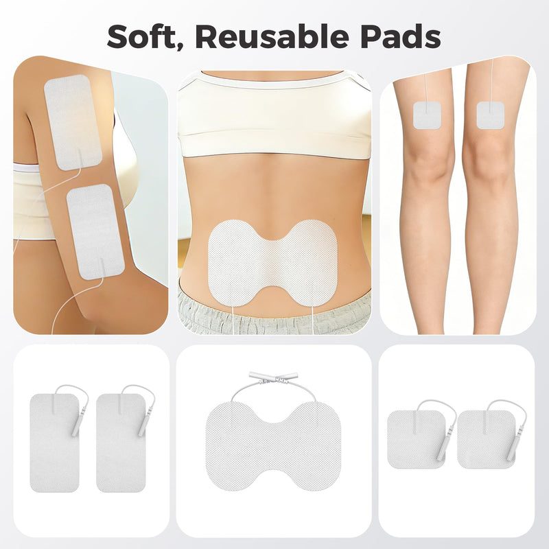 DOMAS TENS Unit with 4"x6" Butterfly Pad for Lower Back Pain Relief, 8 Guided Body Programs, USB-C Rechargeable, Dual Channel Silver