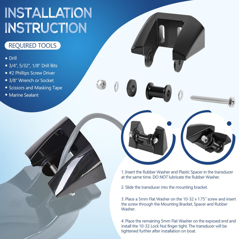 K00-00118-01 Transducer Bracket Transom Mount Kit Replacement for Garmin XDCR 200/50 kHz Dual Frequency Transducer f/010-10272-00
