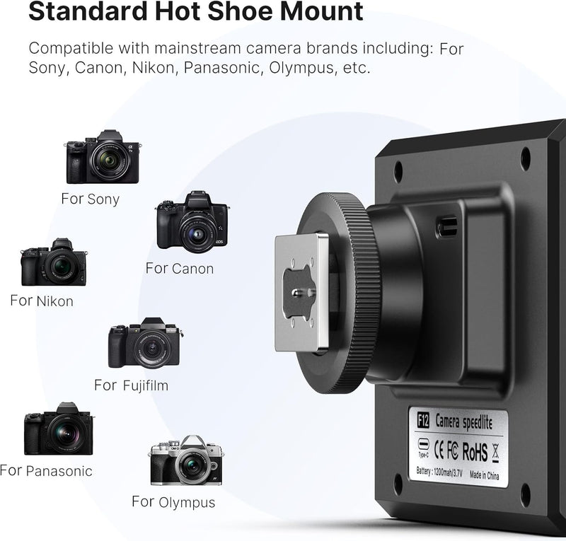 Ulanzi F12 Camera Mini Flash, GN12/CCT 5600K Speedlite for Canon Sony | Hot Shoe Mount External, Portable Flash Light For DSLR, Built-In Battery Rechargeable, for Nikon Panasonic Olympus Pentax Black