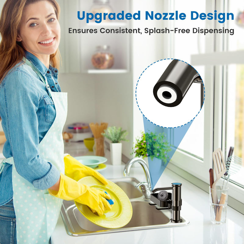 Soap Dispenser for Kitchen Sink, Built in Sink Soap Dispenser with Sponge Rack, Countertop Soap Dispenser Pump with Extension Tube kit, No More Refills,All Metal NO ABS (Grey) Gray