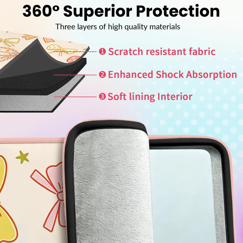 MAYJOYDIY Sweet Bowknot Laptop Sleeve 13-16in Star Heart Computer Cover | Lace Trimmed Bow, Star Heart Print, Shockproof Protective Padding, for Carry Computer Travel Commute, Universal Laptop Case