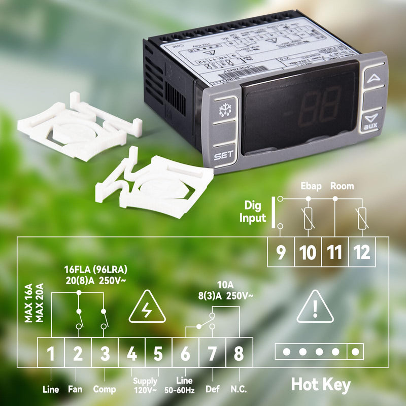 Temperature Controller for Dixell XR06CX-4N1F1 with Two Temperature Probe Wires, Cabinet & Defrost Sensors for 120V 50-60hz Commercial Refrigerators/Freezer
