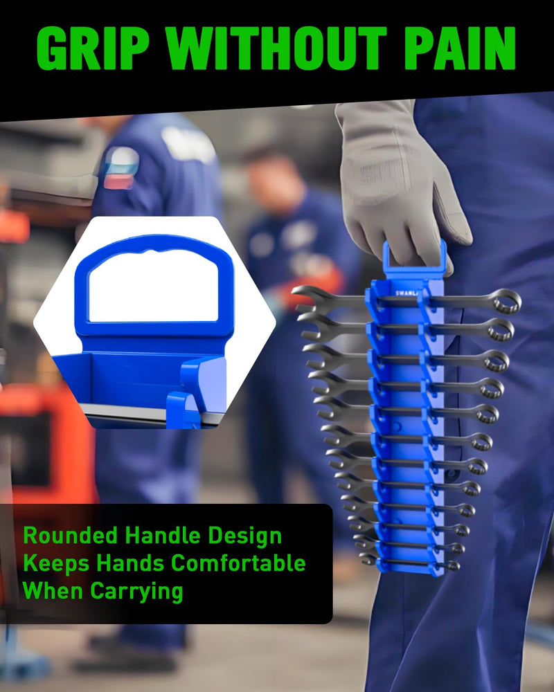SWANLAKE 2-Piece Magnetic Wrench Organizer Toolbox Holder, SAE (1/4'' to 15/16''), Metric (6mm to 24mm) Ratchet Wrench Organizers, Total Hold 24 Slots Wrenches Holder for Tool Box 2PCS-24 Slots