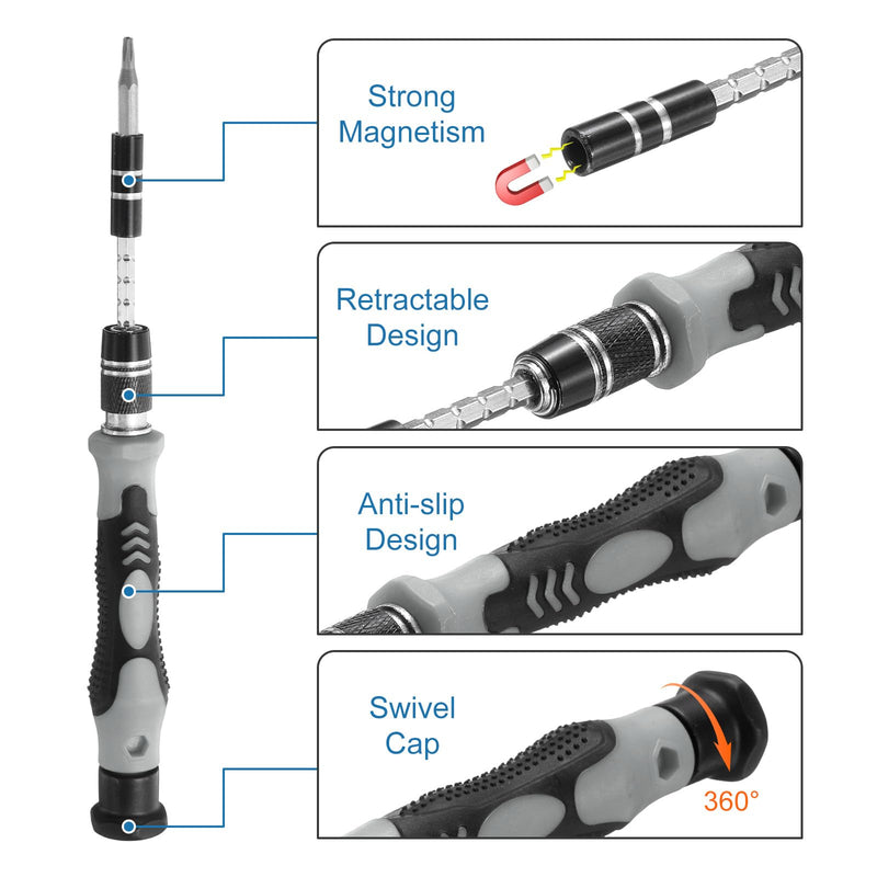 HARFINGTON 140 in 1 Magnetic Precision Screwdriver Set Electronics Repair Tools Kit with 99 Bits Flexible Shaft and Extension Rod for Cellphone Game Console Laptop PC Computer Camera, Grey