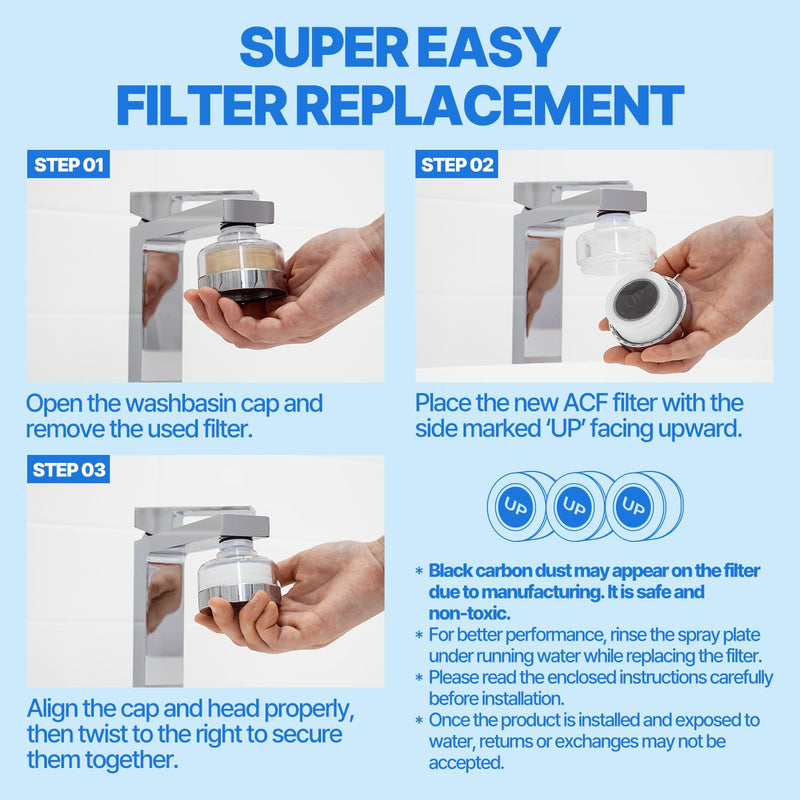 Cleansing Washbasin Faucet Replacement Filter Inspired By Korea's Beauty Culture - Pure Carbon Filters for Bathroom & Kitchen Water (6 Filters) – Compatible with Atojet AJ8310 (AJ8310-FLT-6PC) 6pc Refill Filter
