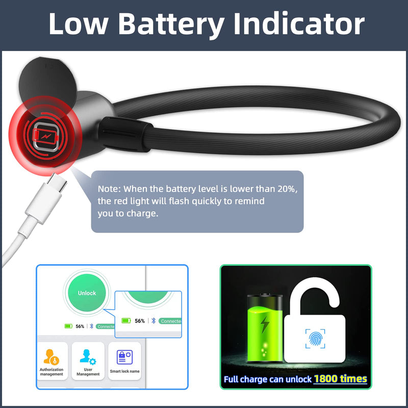 Cable Lock Refrigerator Lock eLinkSmart French Door Fridge Lock - Waterproof 40cm 15.7 inch Fingerprint Bluetooth App Keyless Cable Lock for Cabinets Freezer Baby Safe