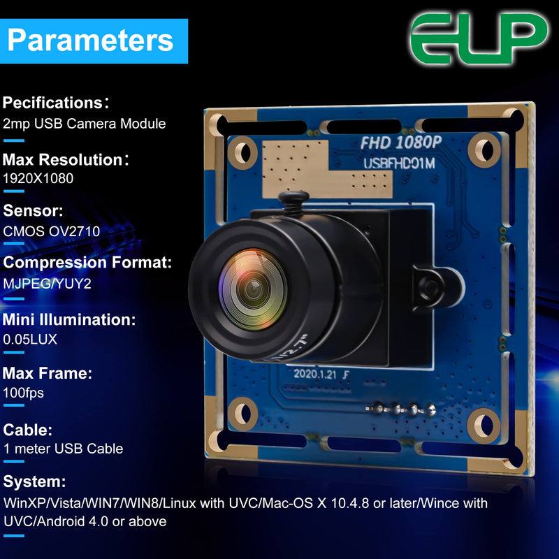 ELP 1080P USB Security Camera Module High Speed 2megapixel HD Free Driver USB with Camera Wide Angle PC Camera Raspberry Pi Developing Board Mini UVC USB2.0 Industrial Video Webcam Board for Computer
