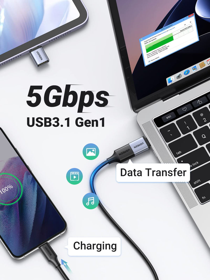UGREEN USB 3.0 Switch 2 Computers Sharing USB C & A Devices Bundle with USB to USB C 3.0 Adapter 2 Pack
