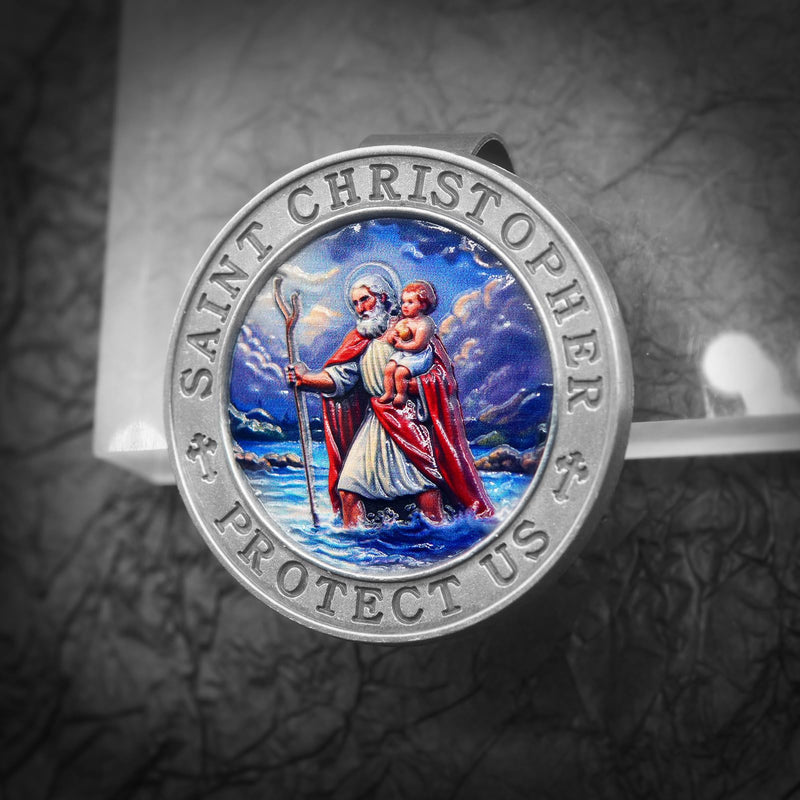 Saint Christopher Medal for Car, Colorful 3D Relief St Christopher Visor Clip Bless Driving Safety Religious Gift for Parent, Family, Friend, Driver (1) 1
