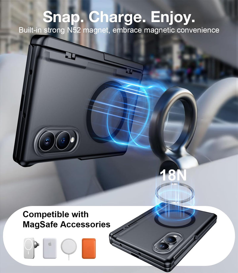 for Samsung Galaxy Z Fold 8 Case,[Compatible with MagSafe][Built-in HD Screen Protector & Kickstand][Hinge Protection] Translucent Matte Full-Body Shockproof Phone Case for Z Fold 8 Wide,Black Black