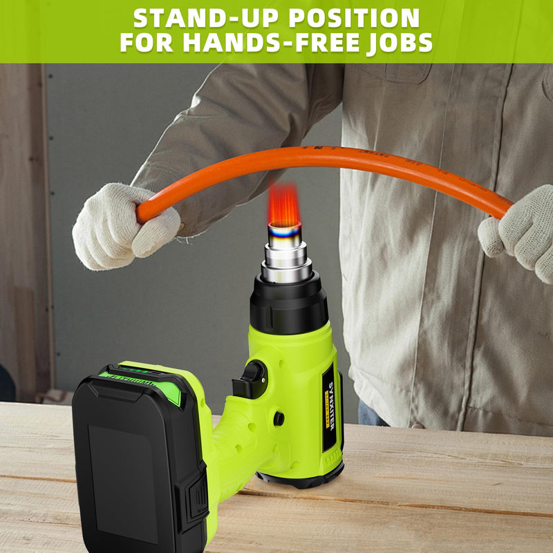 Compatible with Ryobi 18V Battery Cordless Heat Gun, 350W LED Light, Quick Heat Welded Heat Gun 122°F - 120°F Variable Temperature Control with 4 Nozzles and Scraper for Crafts(No Battery) Heat Gun Green