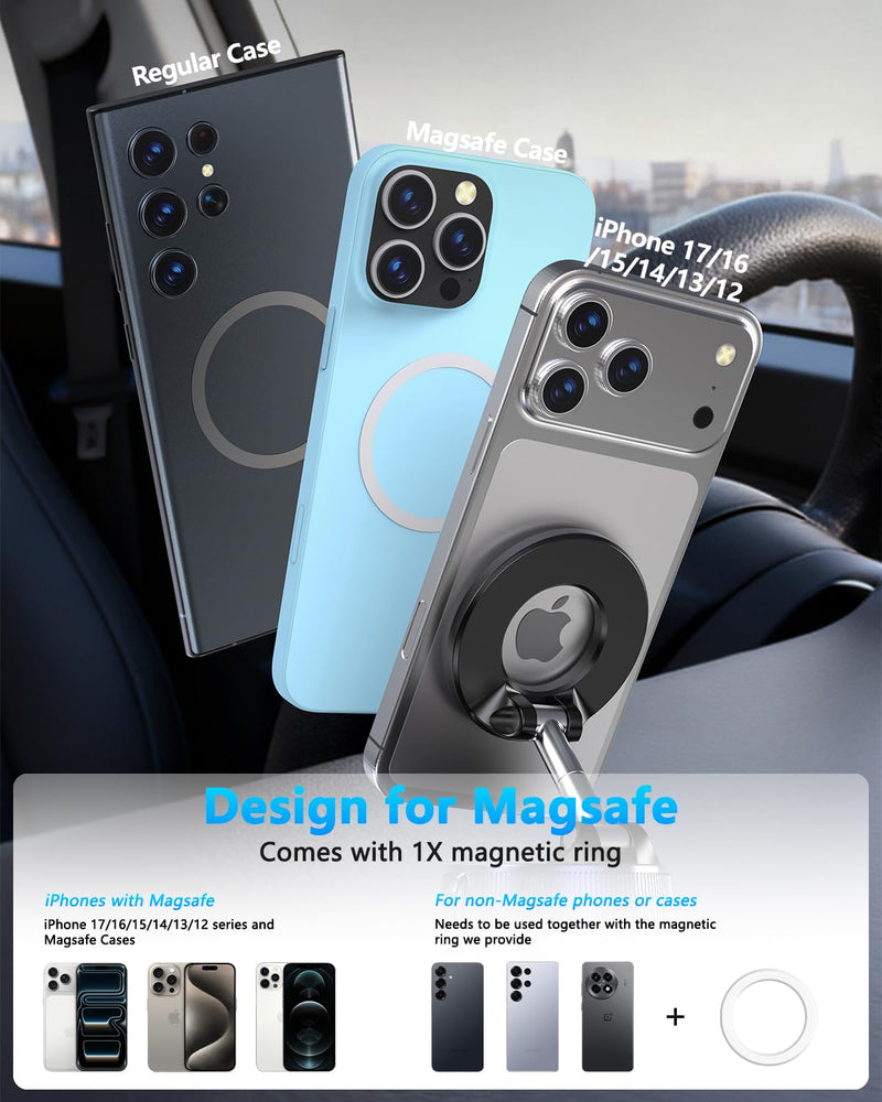 Upgraded Magnetic Phone Holders for Your Car [70mm Suction & 3200gf Magnetic] 360° Adjustable Magsafe Car Phone Mount, Vacuum Suction Cup Car Mount for iPhone 17 Pro Max 16 15 14 13 12 Air Plus