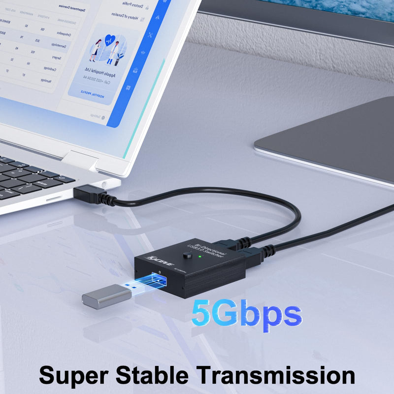 USB 3.0 Switch, Bi-Directional USB Switch for 2 Computers Share Keyboard Mouse Scanner Printer,USB Cable not Included