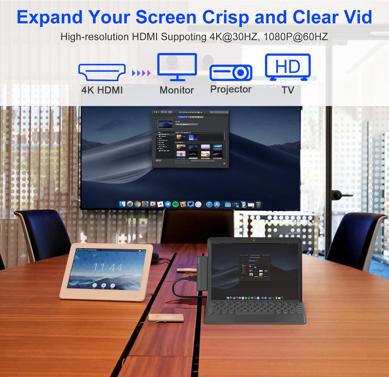 Surface Pro 8/9/X/10 Dongle - Surface Pro 9 Adapter with 4K HDMI, Thunderbolt 4 (8K@30Hz Video+40G Data+100W PD), USB 3.0, SD/TF Reader, 3.5mm Audio Microsoft Surface Pro 9 Docking Station Hub SHX5B-C