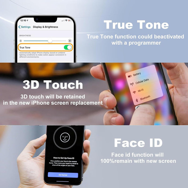 MP+ for iPhone 14 Pro Max Screen Replacement,[Face ID] 3D Touch Screen Display Digitizer Assembly with Waterproof Adhesive Tape and Repair Tools Kit | LCD Touch Digitiser,Face ID Compatible,Haptic Touch,Complete Repair Kit