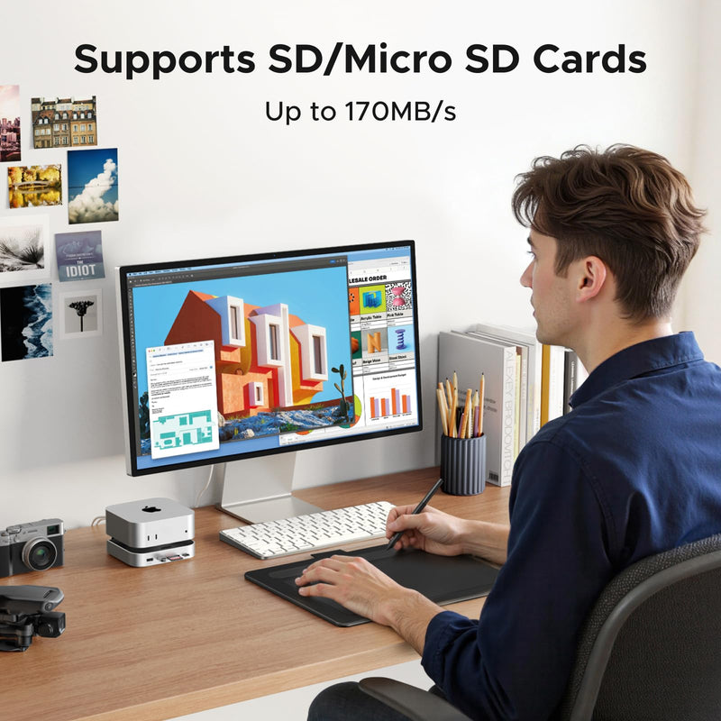 UGREEN Mac mini M4 Dock & Stand with NVMe SSD Enclosure | 3 USB A 10Gbps, USB C Data Port, SD Card Reader for Mac mini M4/ M4 Pro