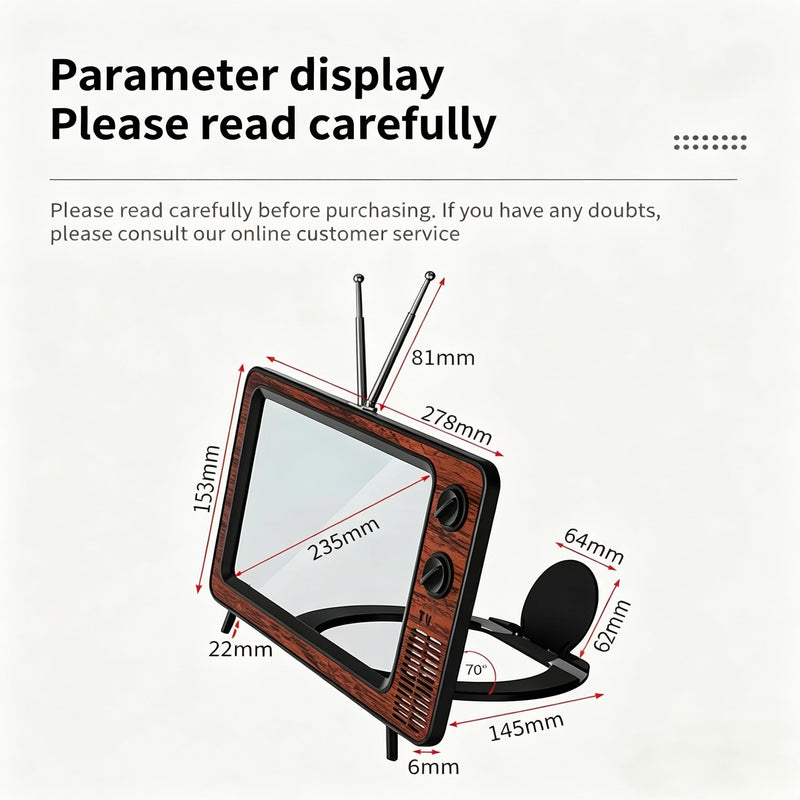 12 Inch Retro TV Phone Screen Magnifier, Ultra Slim Lightweight 3D HD Screen Amplifier, Blue Light Filtering, Optimized for Landscape Viewing, Foldable Stand for Movies Games, Fits All Smartphones