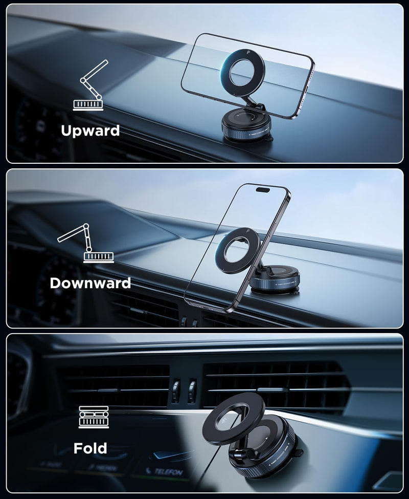 Beeasy for MagSafe Car Mount Upgraded Vacuum Suction Dashboard Phone Holder, 360° Adjustable Foldable Car Mount for iPhone17 16e 16 15 14 13 12 Pro Max, Fit for Gym/Smooth Surface, White