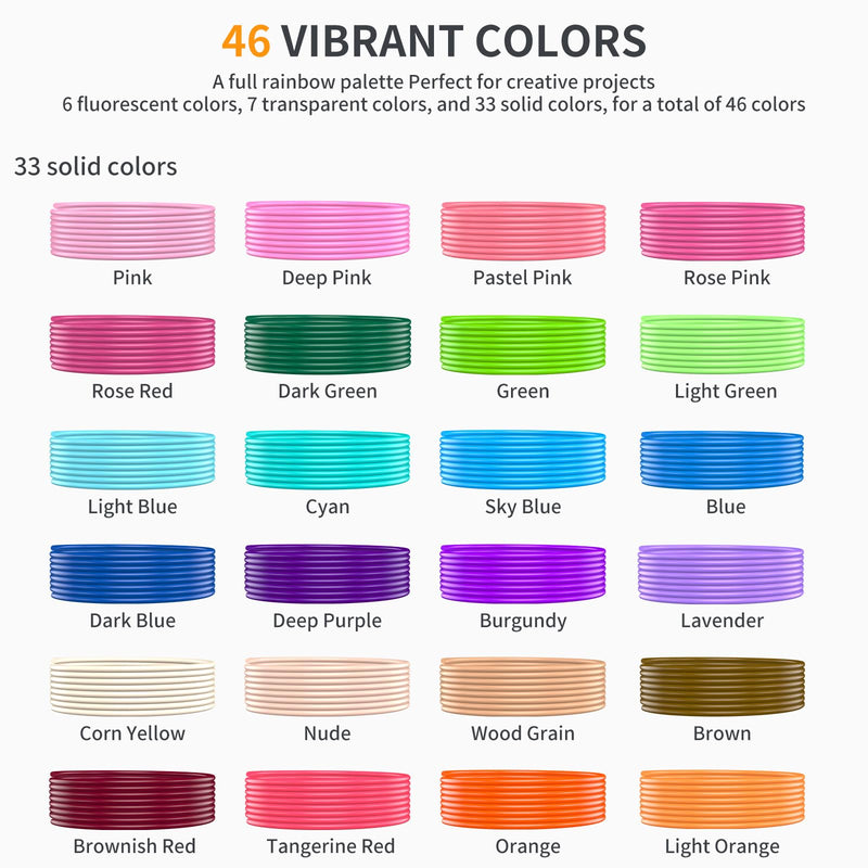 Puikos 46 Colors 3D Pen Printing Filament Refill 1.75mm Compatible with SCRIB3D P1/ADV MYNT3D Basic/Super/Pro, 754ft, 16ft per Color, Compatible with Most 3D Pens for Kids DIY Art & Crafts