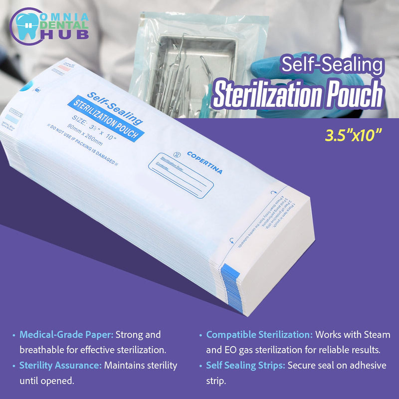 Omnia 1000 Pcs Self Sealing Sterilization Pouches 3.5” x 10” | Dual Indicators Autoclave Sterilizer Bags for Dental Medical Instruments Clean Tools 3.5x10"