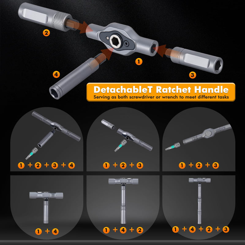 24 in 1 Magnetic Ratchet Screwdriver Set, DIY Magnetic Screwdriver Set with Detachable T Handle Ratchet Screwdriver for Furniture, Computer, Watch, Mobile Phone, Precision Electrical Appliance Repair