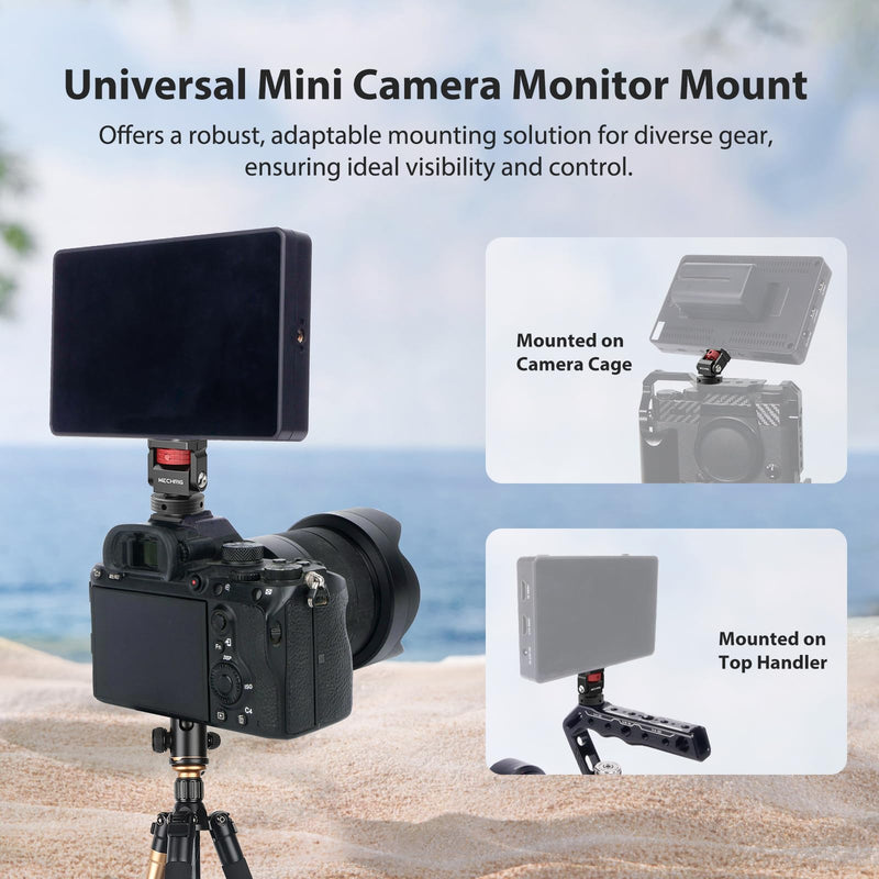 Mini Camera Monitor Mount with Cold Shoe, Aluminum Cold Shoe Mount Adapter with 1/4″ Screw for Monitor LED Light Mic, Field Monitor Holder 360° Swivel & 180° Tilt Damping (Without Knob 63143) Without Knob