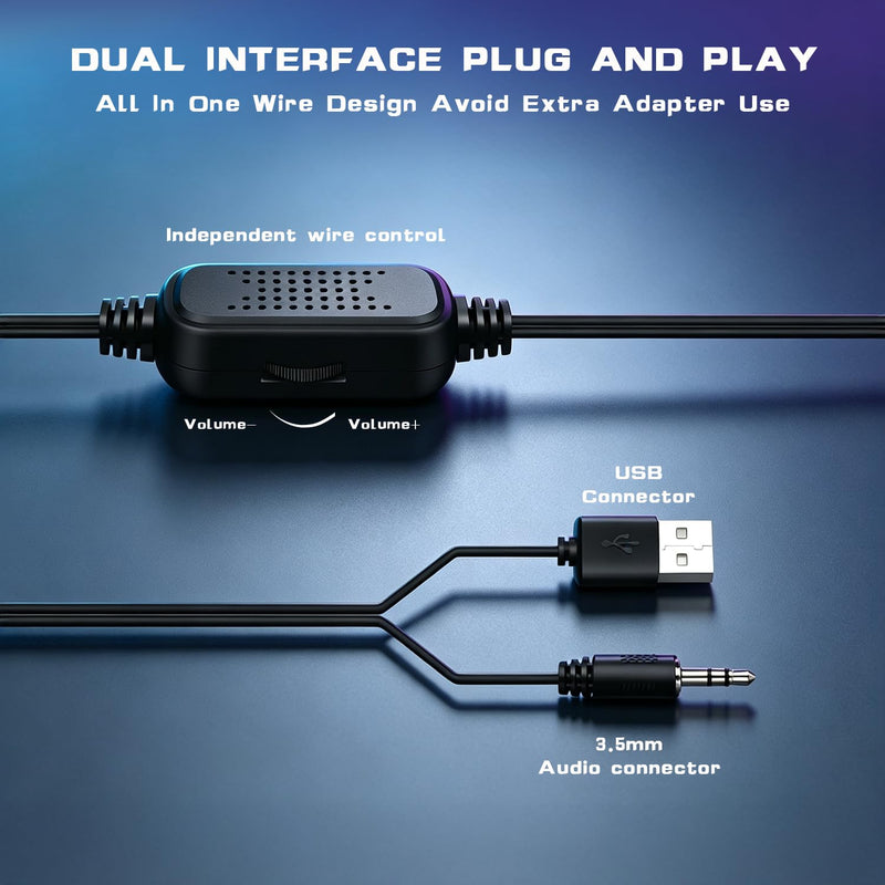 Computer Speakers, 7-Color RGB Lights, Headphone Jack, Enhanced Bass & Volume Control, USB Powered Gaming Speakers for Laptop, Monitor, PC, Tablet and Phone