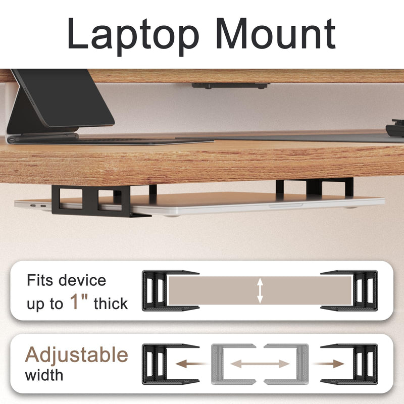 Joythink Universal Under Desk Metal Laptop Mount Laptop Holder Tray with Anti-Scratch Under Table Hidden Docking Station Holder Silicone Under Desk Mount for Laptop Keyboard Tablet Kitchen 3 PCS
