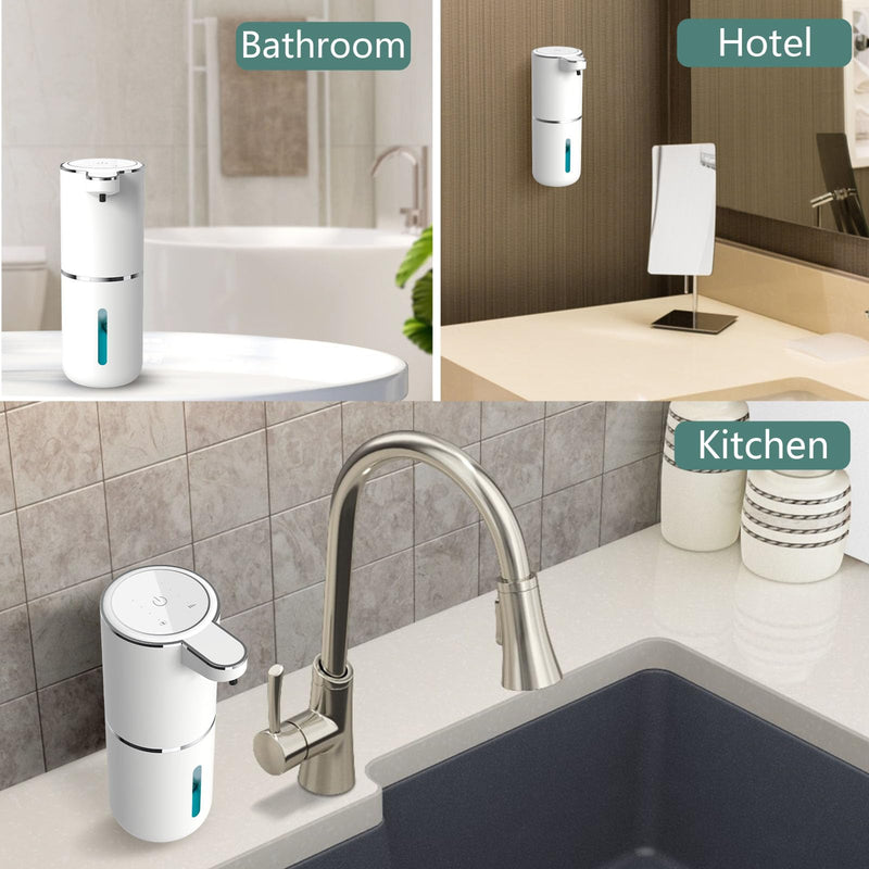 Automatic Soap Dispenser – Touchless Foaming Soap Dispenser 400ml USB Rechargeable Dispenser Electric Wall Mounted 4levels Adjustable Foam Dish Soap Pump for Bathroom Kitchen White