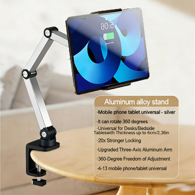 Aluminum Alloy Rotatable Plate Bracket Holder, Mechanical Arm, Universal Cantilever, Universal Metal Desktop Dual Device Bracket, for iPhone, iPad, Tablet, PC Phones