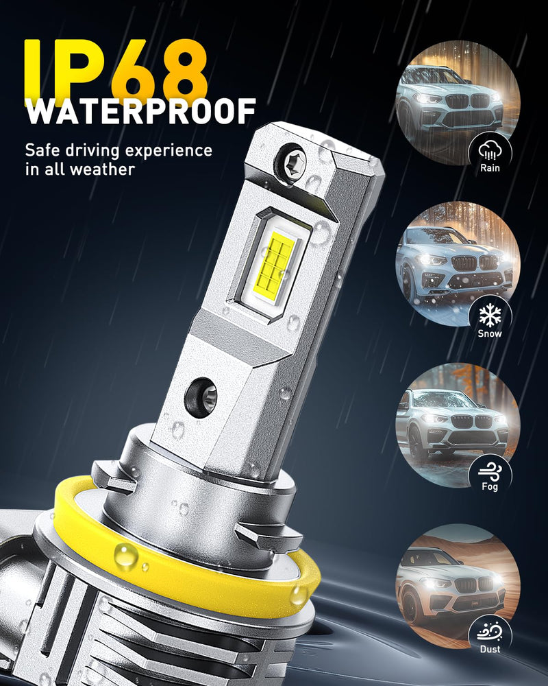AUXITO H11 9005 LED Bulbs, 900% Brighter HB3 H8 H9 Light Bulbs, Plug N Play, Long Lifespan, No Flicker 99% Compatibility, 4PCS 9005+H11