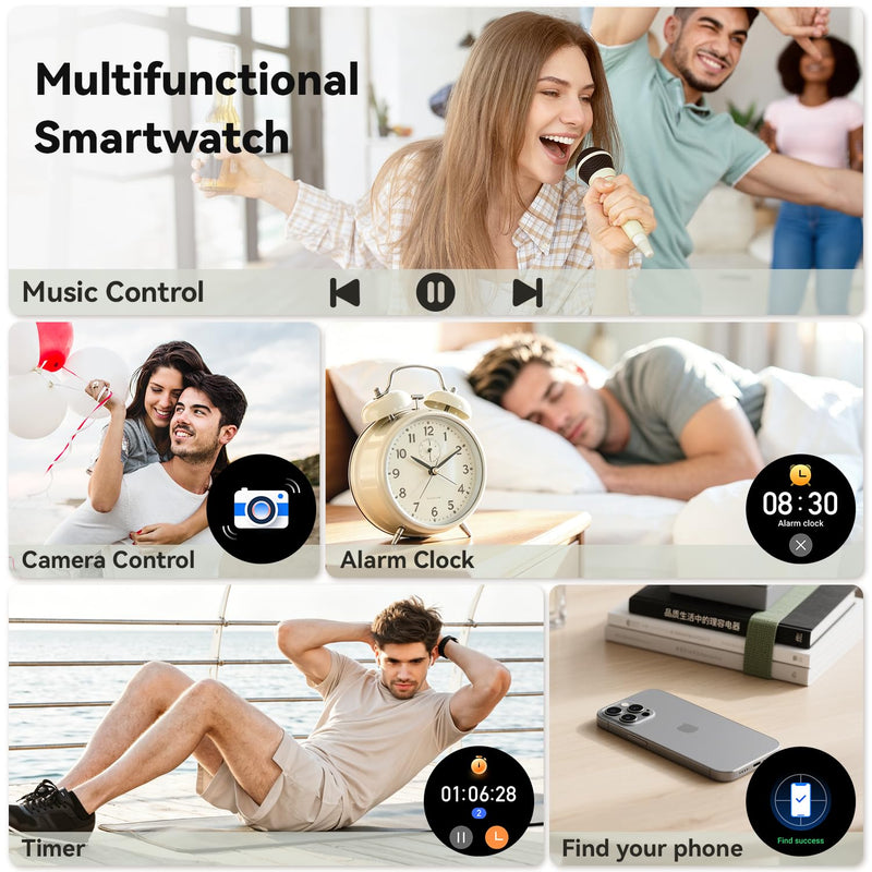 Smart Watch for Men Women Fitness: Waterproof Running Digital Mens Watches Step Pedometer Tracker Make Answer Call SpO2 Sleep Heart Rate Monitor Smartwatch Android Phone iPhone Samsung Compatible Black