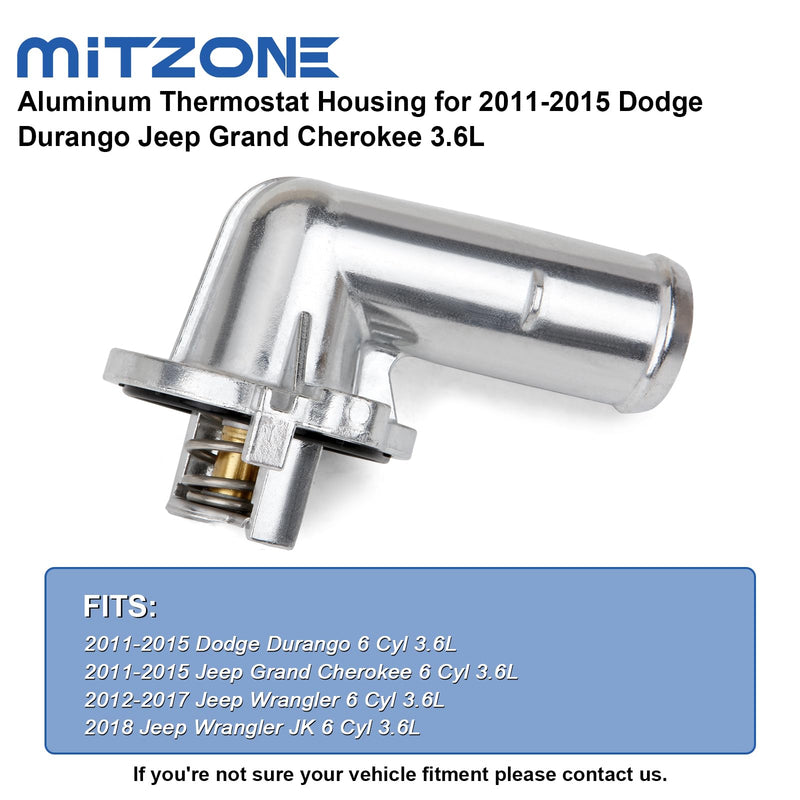 MITZONE Upgrade Aluminum Thermostat Housing Assembly Compatible with Dodge Durango Grand Cherokee 2011-2015 Wrangler JK 2012-2018 Replace 902-852 5184651AG 5184651AH 5184651AG(Upgrade Aluminum)