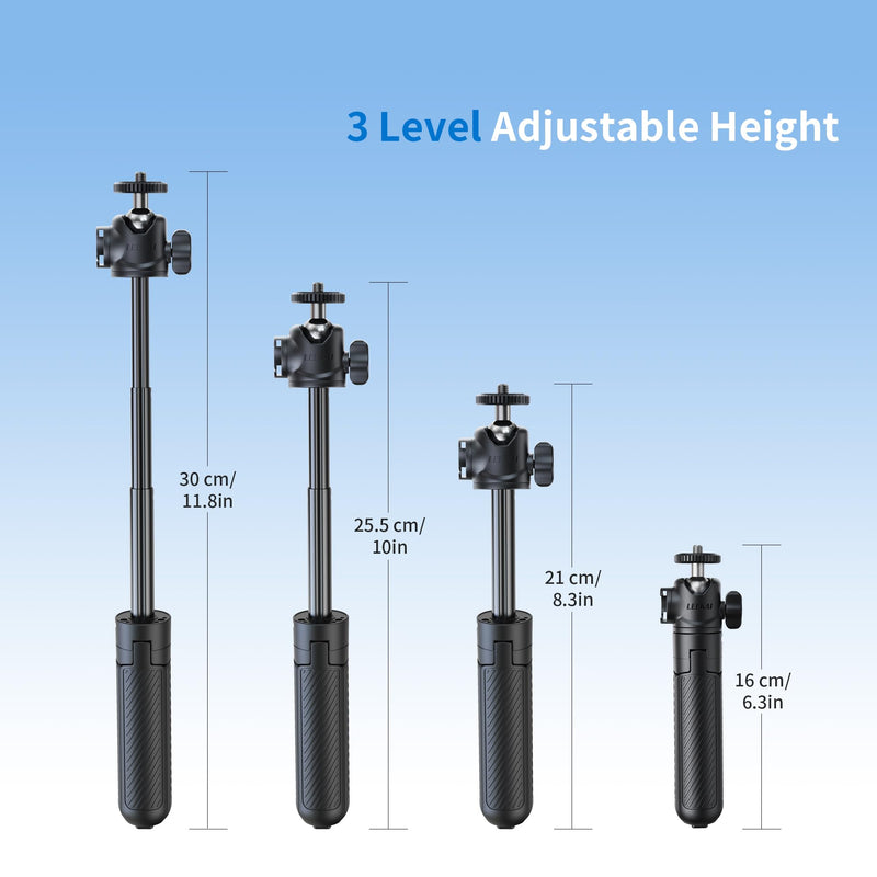 Auto Open 360° Rotation Invisible Selfie Stick for DJI Osmo 360/Insta 360 | LEEKAI PX05 11.8" Desktop Stand w/Cold Shoe&Claw Adapter&Phone Holder for Osmo Pocket 4P/4/3, Action 6, Insta360 Luna Ultra Black