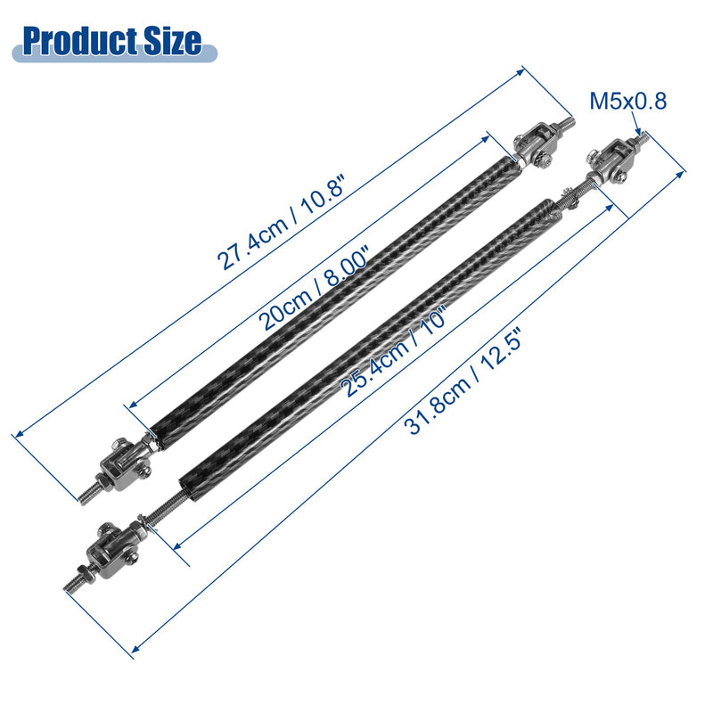 ACROPIX Universal Adjustable Aluminum Alloy 8"-10" 200mm Car Front Bumper Lip Splitter Strut Rod Tie Support Bars Carbon Fiber Pattern Black - Pack of 2 8"-10"