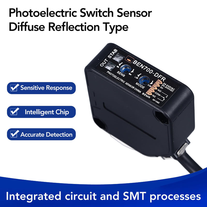 Photoelectric Beam, 70cm Detection Distance Diffuse Reflection Infrared Switch photoelectric Switch Sensor 24-240V AC DC 250VAC 3A, BEN700-
