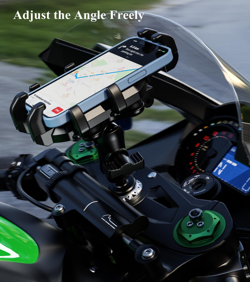 BRCOVAN Motorcycle Fork Stem Phone Mount with Vibration Dampener, Adjustable Heavy Duty Motorcycle Cellphone Holder Fit Stem Tubes 12mm-25.4mm in Diameter, Compatible with 5.4''-7.2'' Smartphones