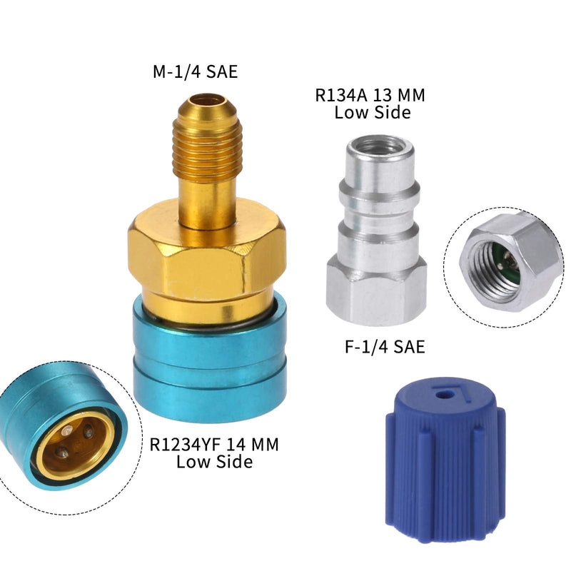 Aupoko R1234YF to R134A Low Side Quick Coupler, R1234YF Low Side Quick Coupler, R12 to R134A Hose Adapter Fitting Connector for Car Air-Conditioning AC Charging R1234YF to R134A + R134A Low Side Quick Couper