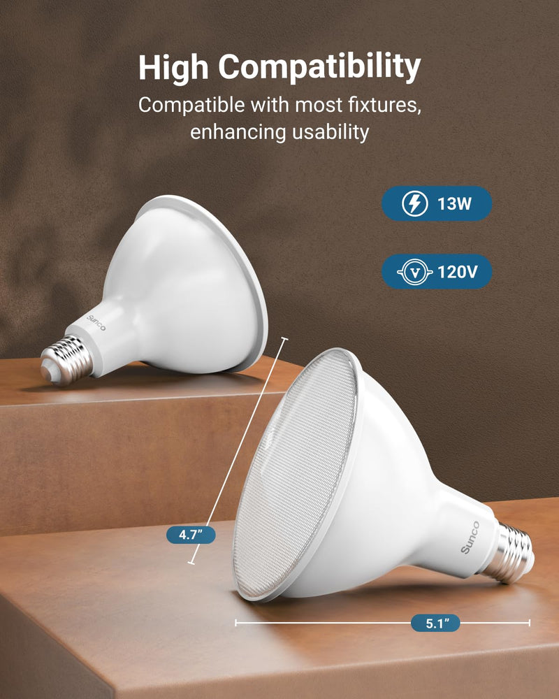 Sunco 6 Pack Outdoor Flood Light Bulb LED PAR38, Exterior Spotlight Bulbs, Weatherproof, 1050 LM, 13W (100W Equivalent), 5000K Daylight, Wet Rated, Dimmable, E26 Base UL 6 Count (Pack of 1)
