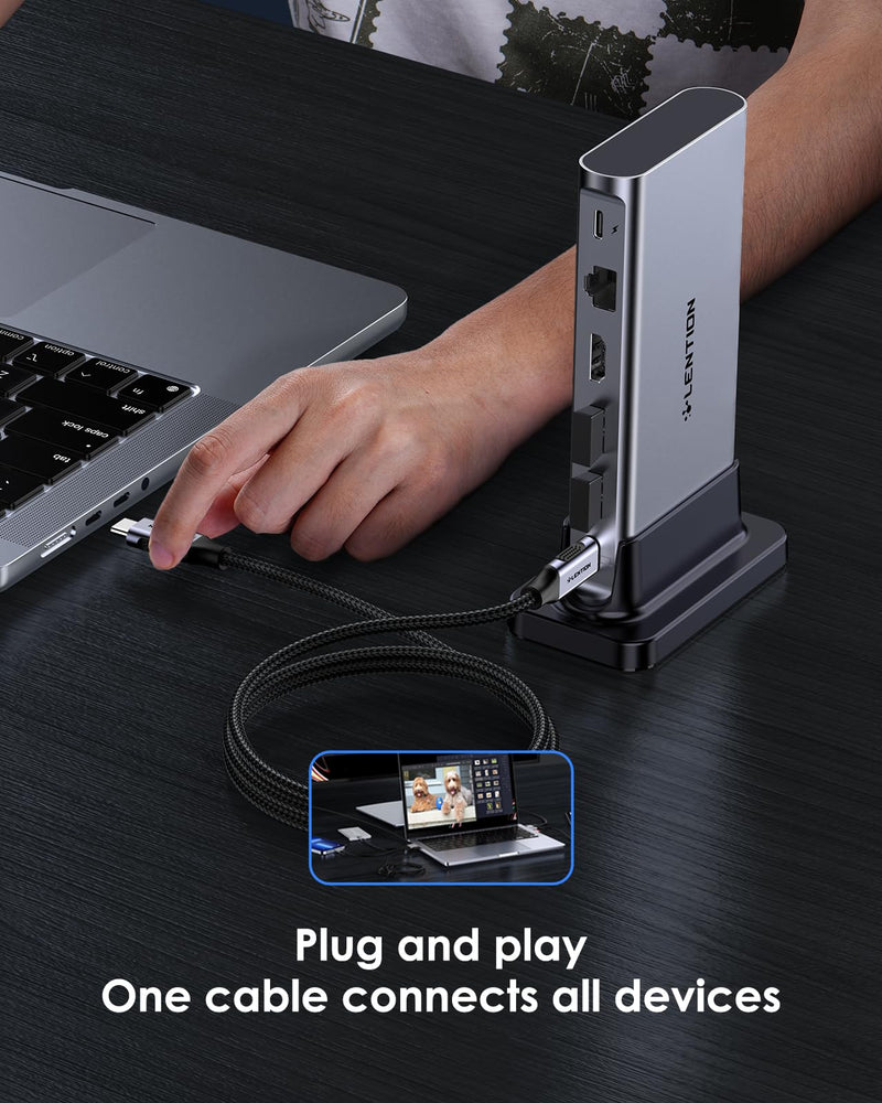 LENTION 11-in-1 USB C Docking Station with 4K@60Hz HDMI, 100W PD, Ethernet, 5xUSB 3.0, SD/TF, Vertical Space-Saving Design for MacBook Pro/Air M1/M2, Dell, HP, Lenovo, Surface Laptop (D54, Space Gray)
