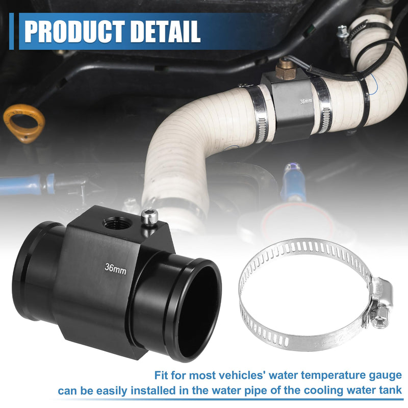X AUTOHAUX 1 Set 36mm Universal Aluminum Water Temp Temperature Joint Pipe Sensor Gauge Radiator Hose Adapter with Hose Clamps
