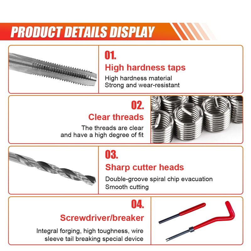 30PCS M6 x 1.0mm Thread Repair Insert Kit, Stainless Steel Helicoil Inserts Set, Compatible Hand Tool Set, M6 Thread Metric Helicoil Repair Kit Assortment for Car Repairing