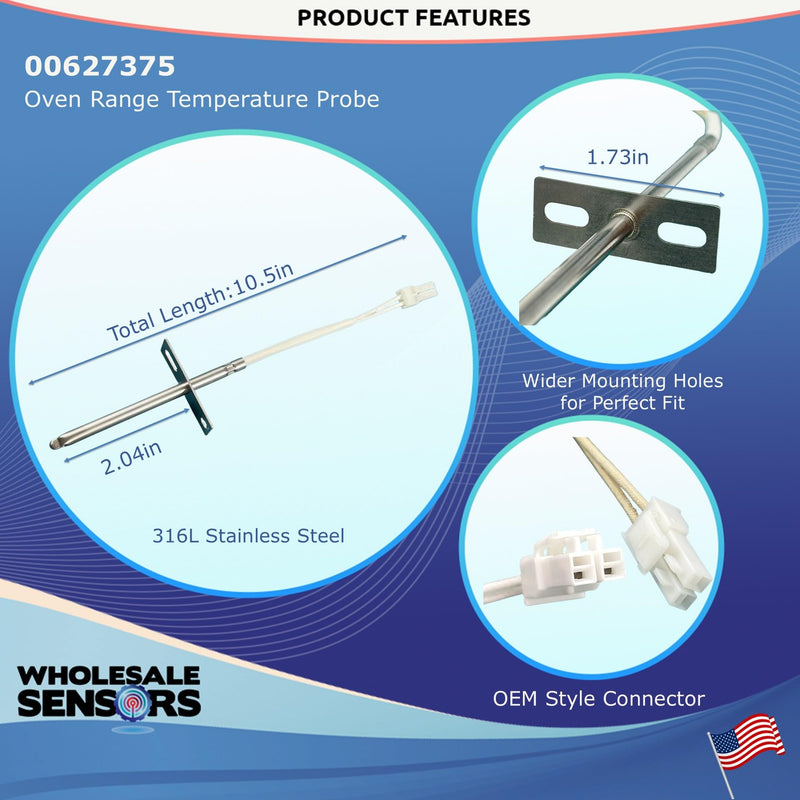 Replacement for Bosch 00627375 Gas Range Oven Temperature Sensor Probe, 12 Month Warranty & USA Product Support