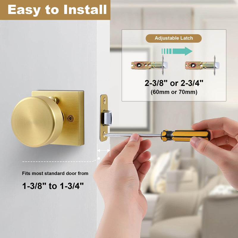 coolnews Gold Door Knobs Interior, Privacy Door Knob with Lock, Heavy Duty Square Modern Door Handle for Bedroom Bathroom, Satin Brass Brushed Gold